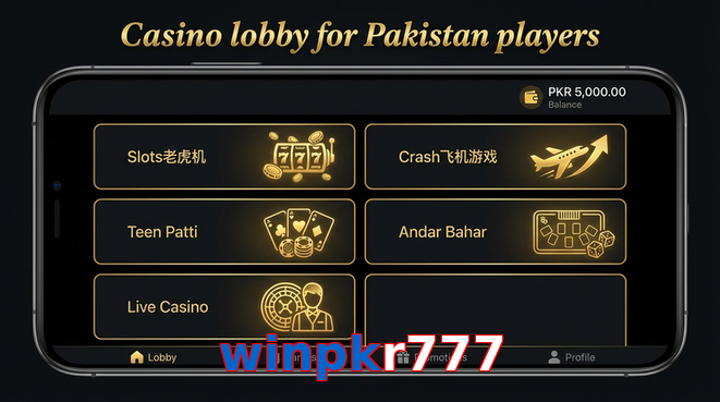 Lobby view of Winpkr777 for Pakistan users